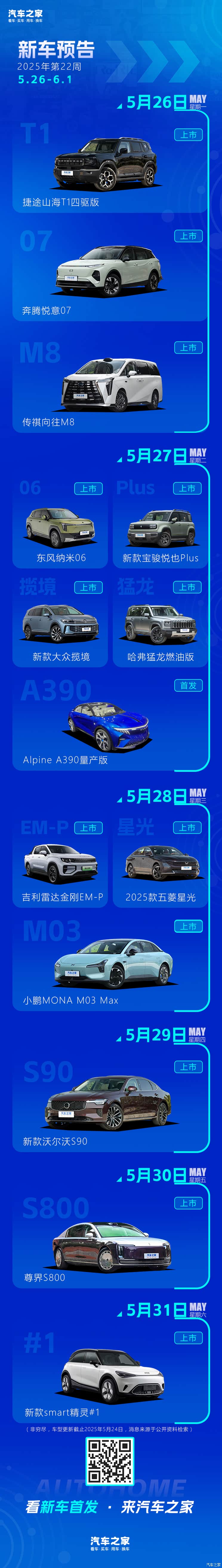 尊界S800/新款沃尔沃S90等 2025年第22周（5.26-6.1）新车预告
